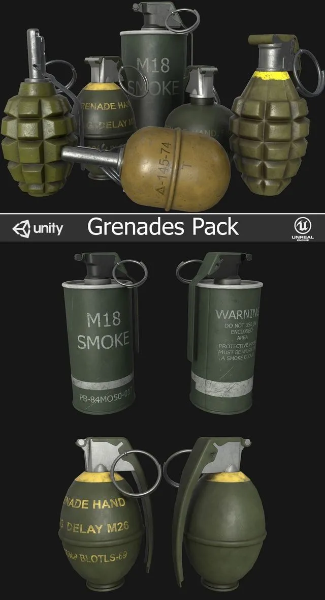 PBR Game 3D Models – Grenades Pack