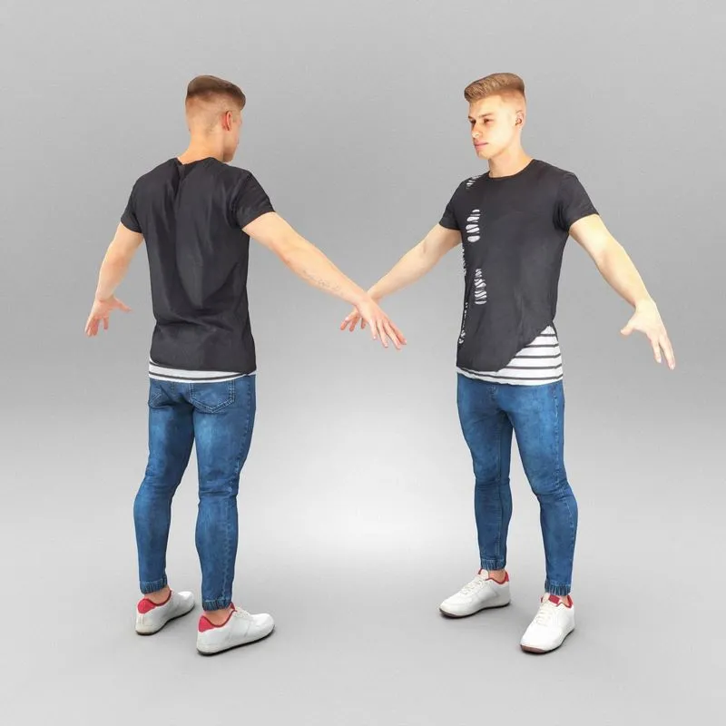 PBR Game 3D Models – Handsome man in casual t-shirt and jeans 417