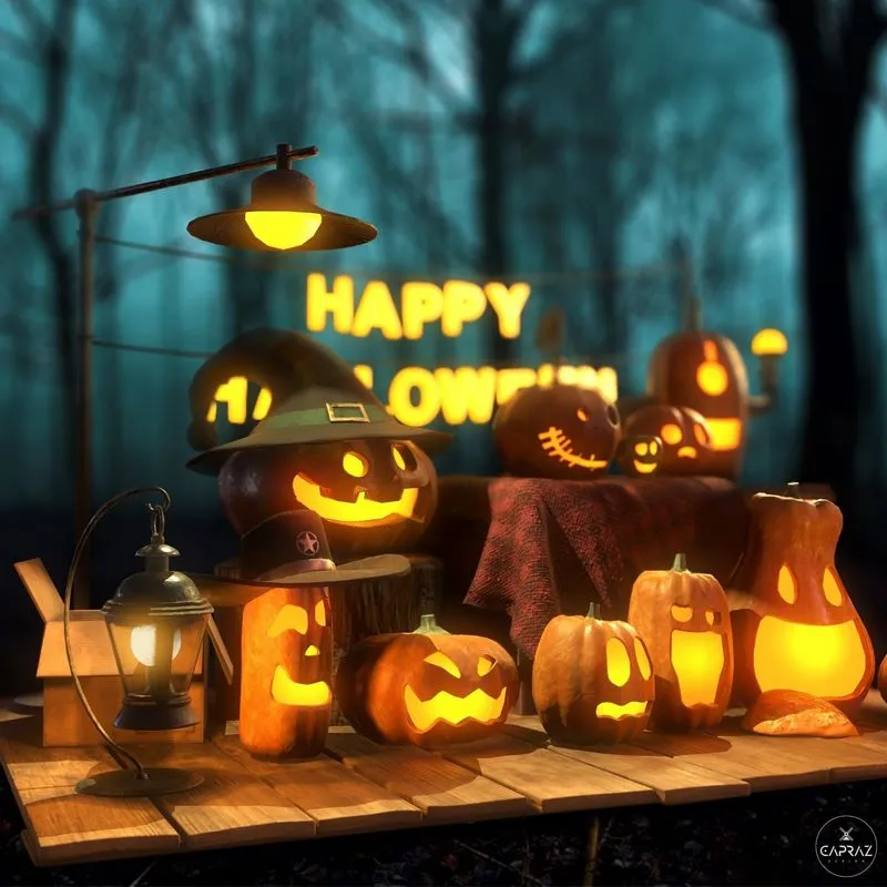 PBR Game 3D Models – Happy Halloween Pumpkins Scene