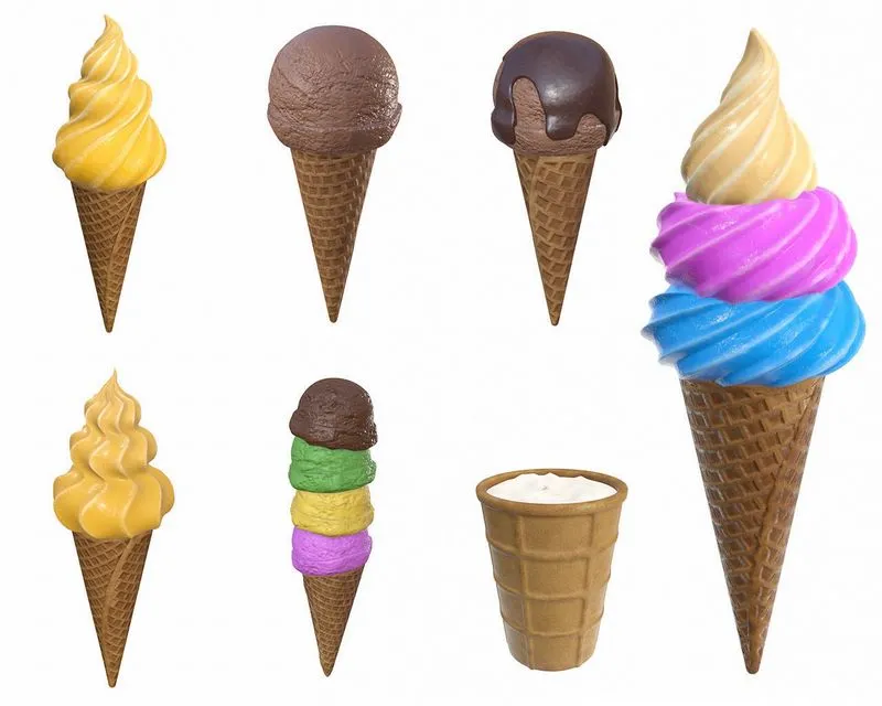 PBR Game 3D Models – Ice cream in waffle cone and cup