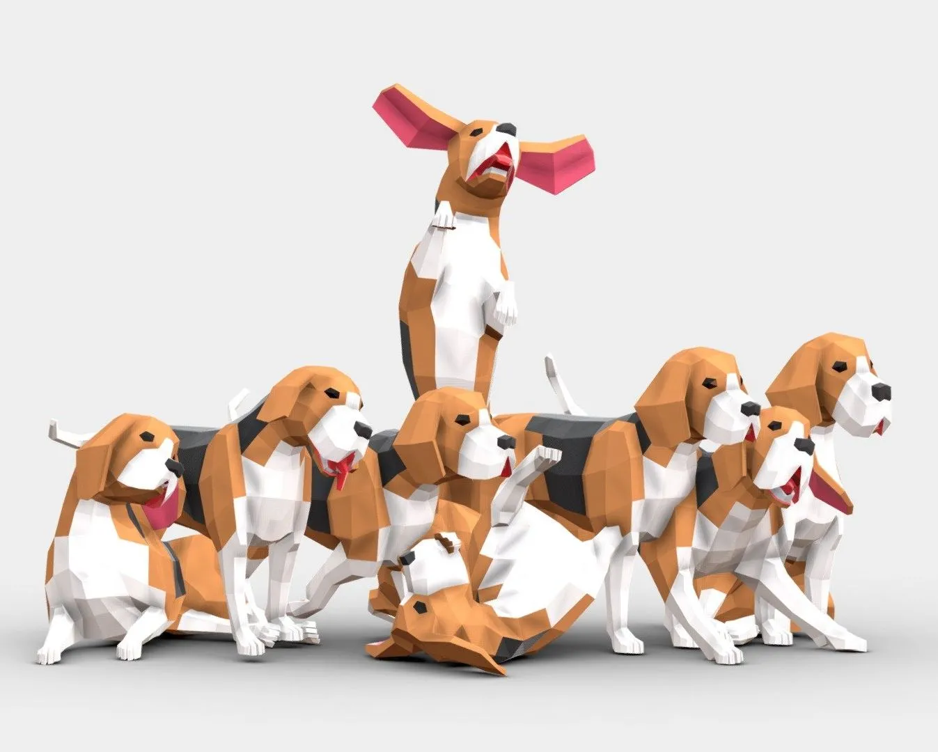 PBR Game 3D Models – Low Poly Beagle Dogs Pack