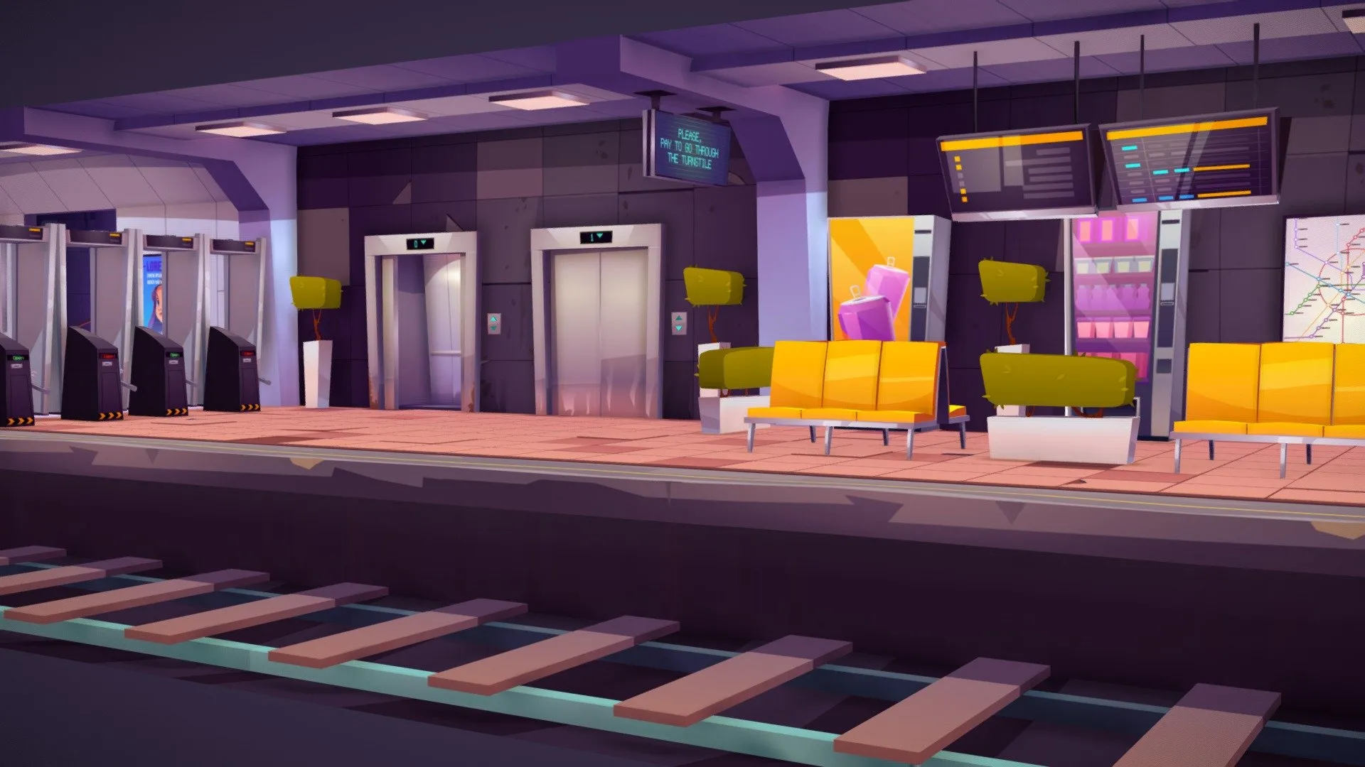 PBR Game 3D Models – Lowpoly Subway Metro Train Game Lowpoly Asset