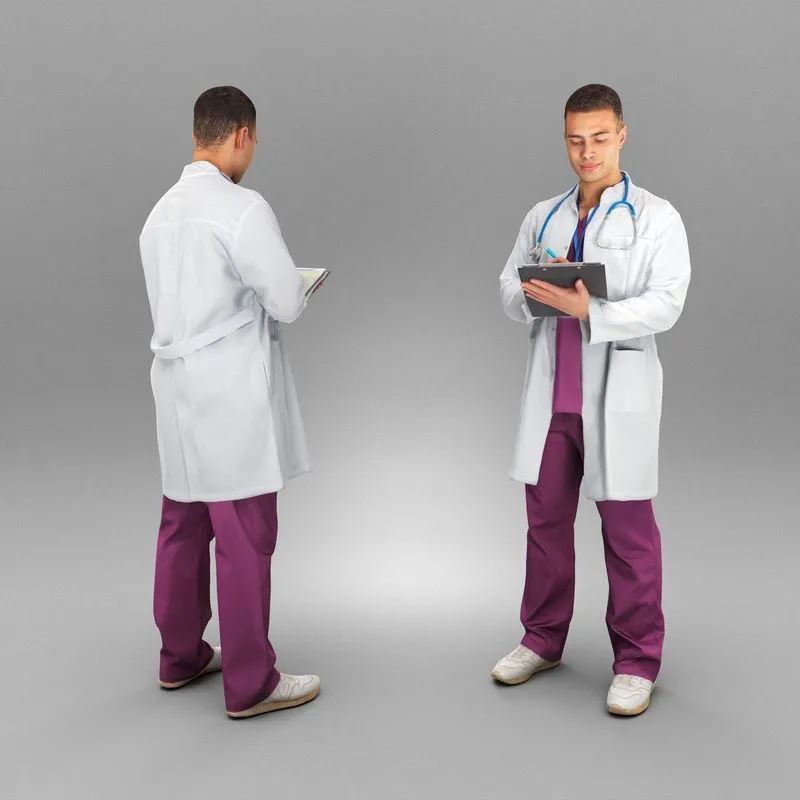 PBR Game 3D Models – Male doctor standing with folder 419