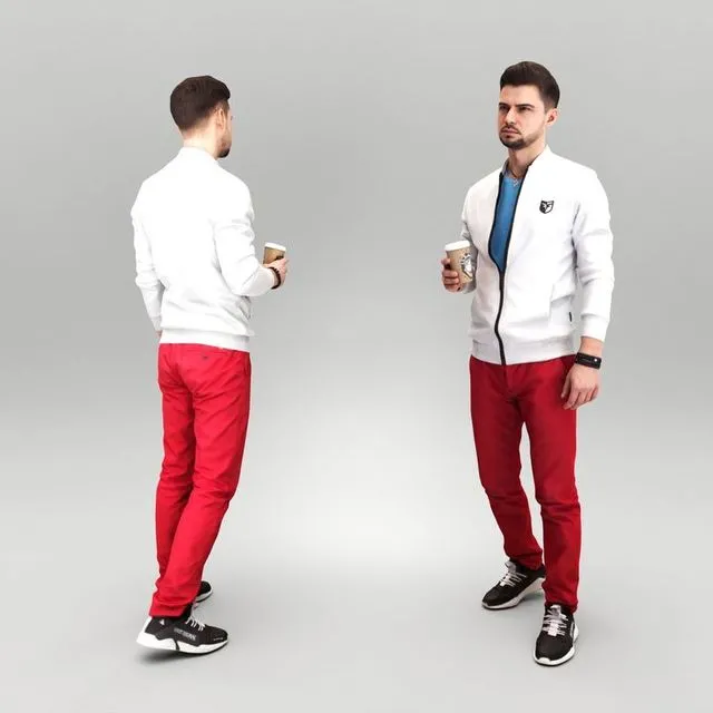PBR Game 3D Models – Man in casual with coffee 392