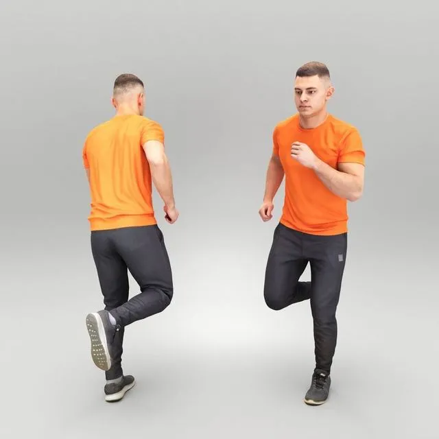 PBR Game 3D Models – Man in orange t-shirt running 435