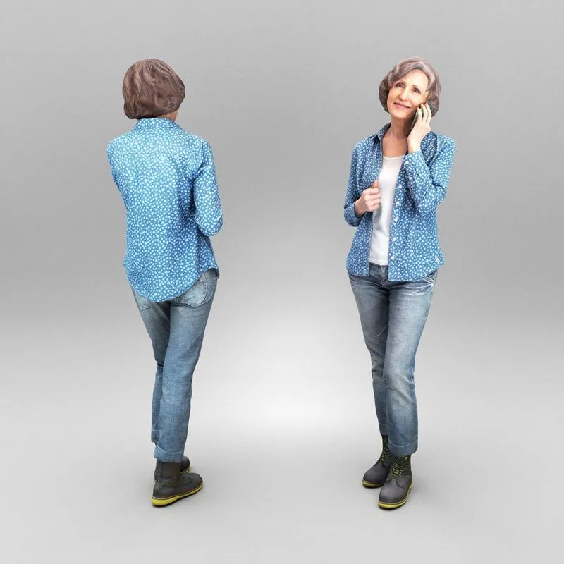 PBR Game 3D Models – Mature woman in casual clothes talking on phone 402