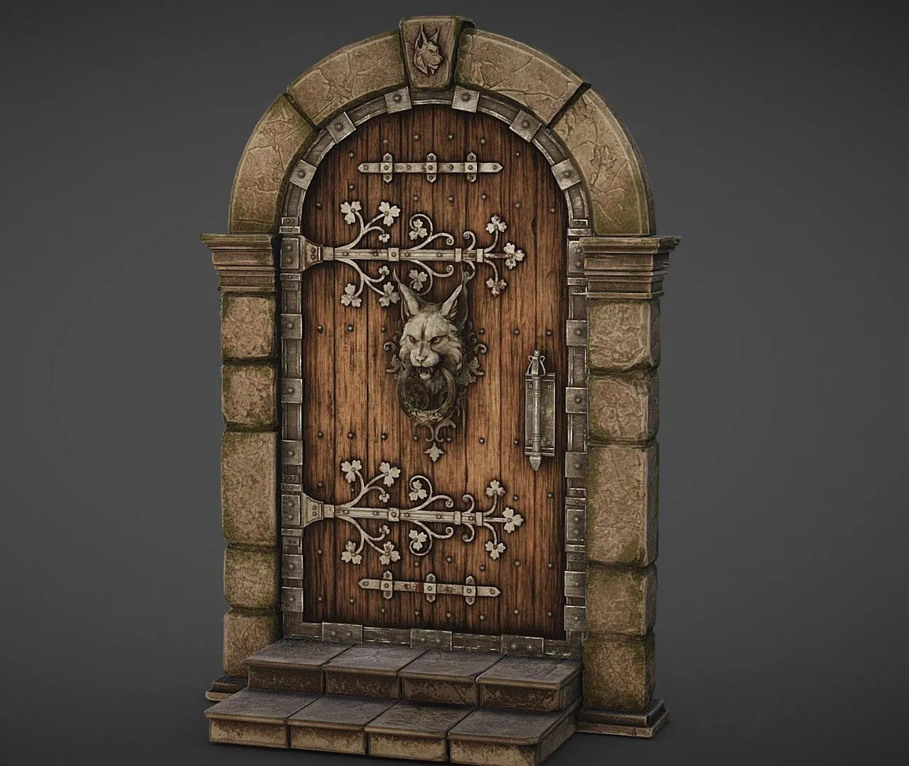 PBR Game 3D Models – Medieval Door With Lynx Door Knocker