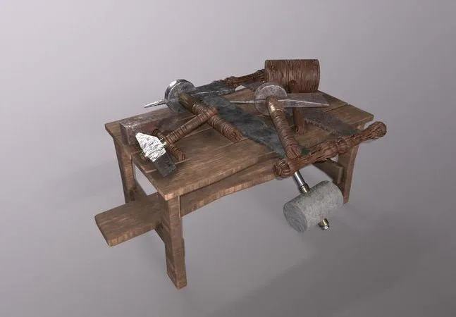 PBR Game 3D Models – Medieval Table-Saw-Hammer