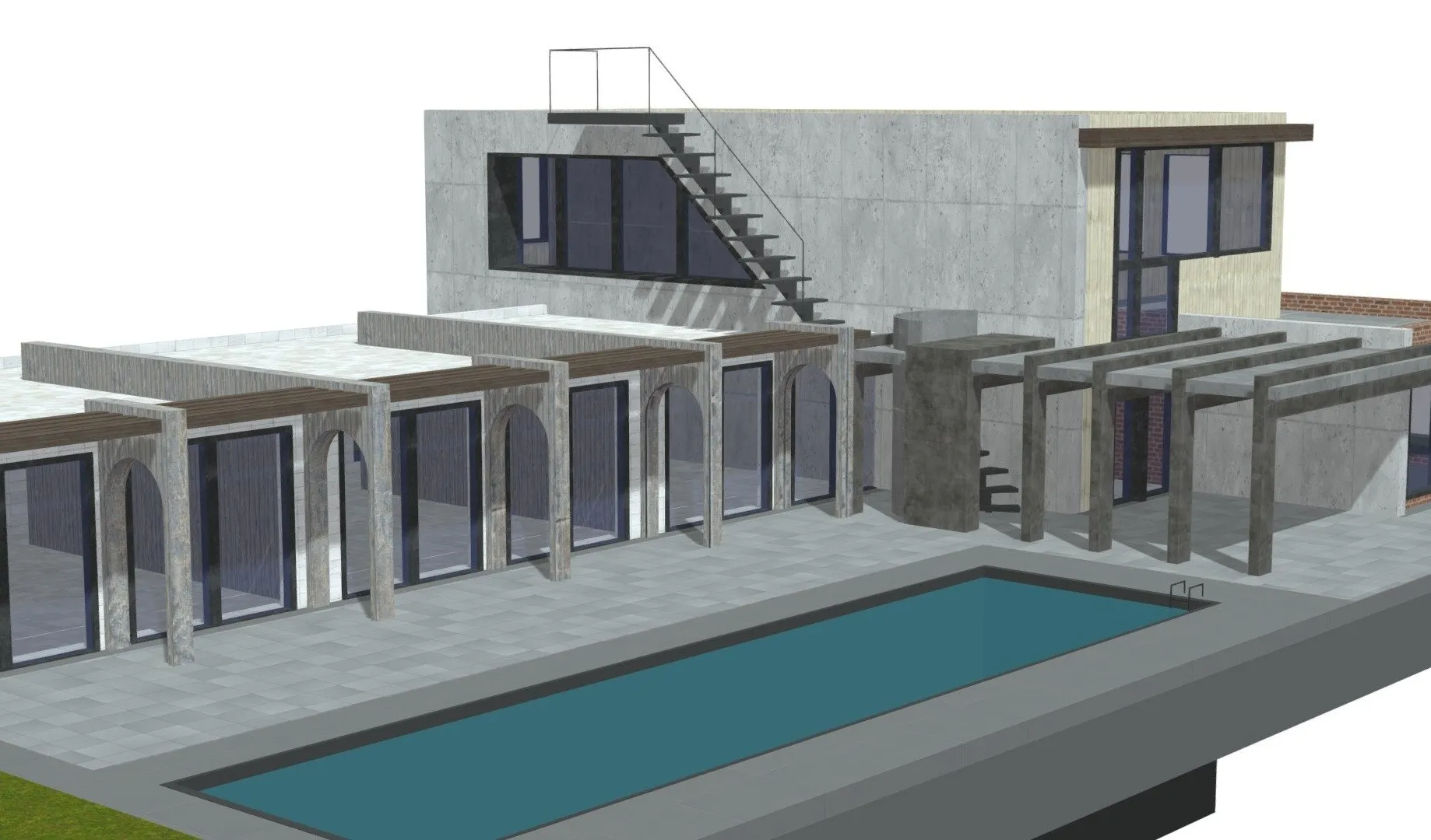 PBR Game 3D Models – Modern Luxury Villa House Building By Pool