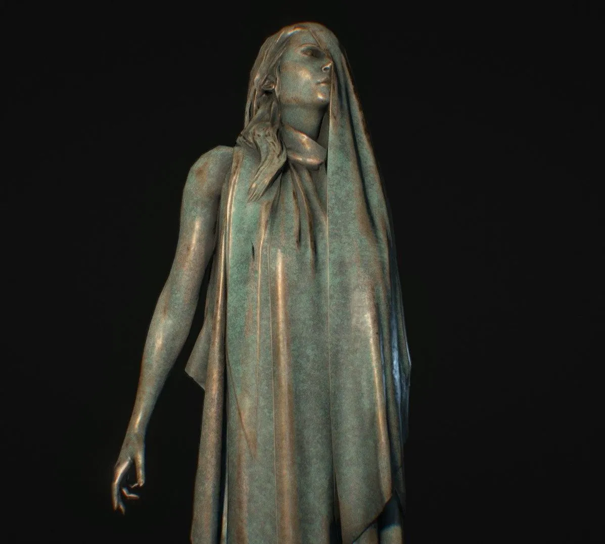 PBR Game 3D Models – Old Bronze Statue Dusk