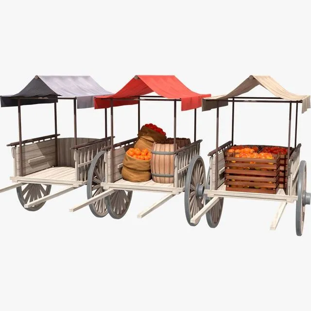 PBR Game 3D Models – Old Cart with Food