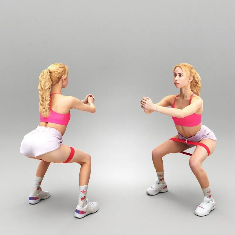 PBR Game 3D Models – Pretty woman exercising with resistance band 442