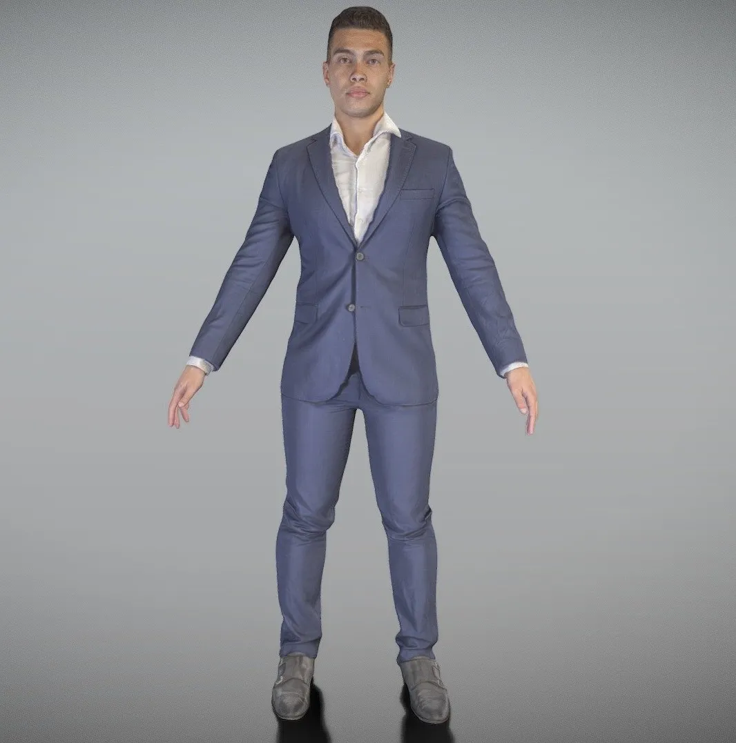 PBR Game 3D Models – Respectable Man In A Blue Suit In A Pose 154