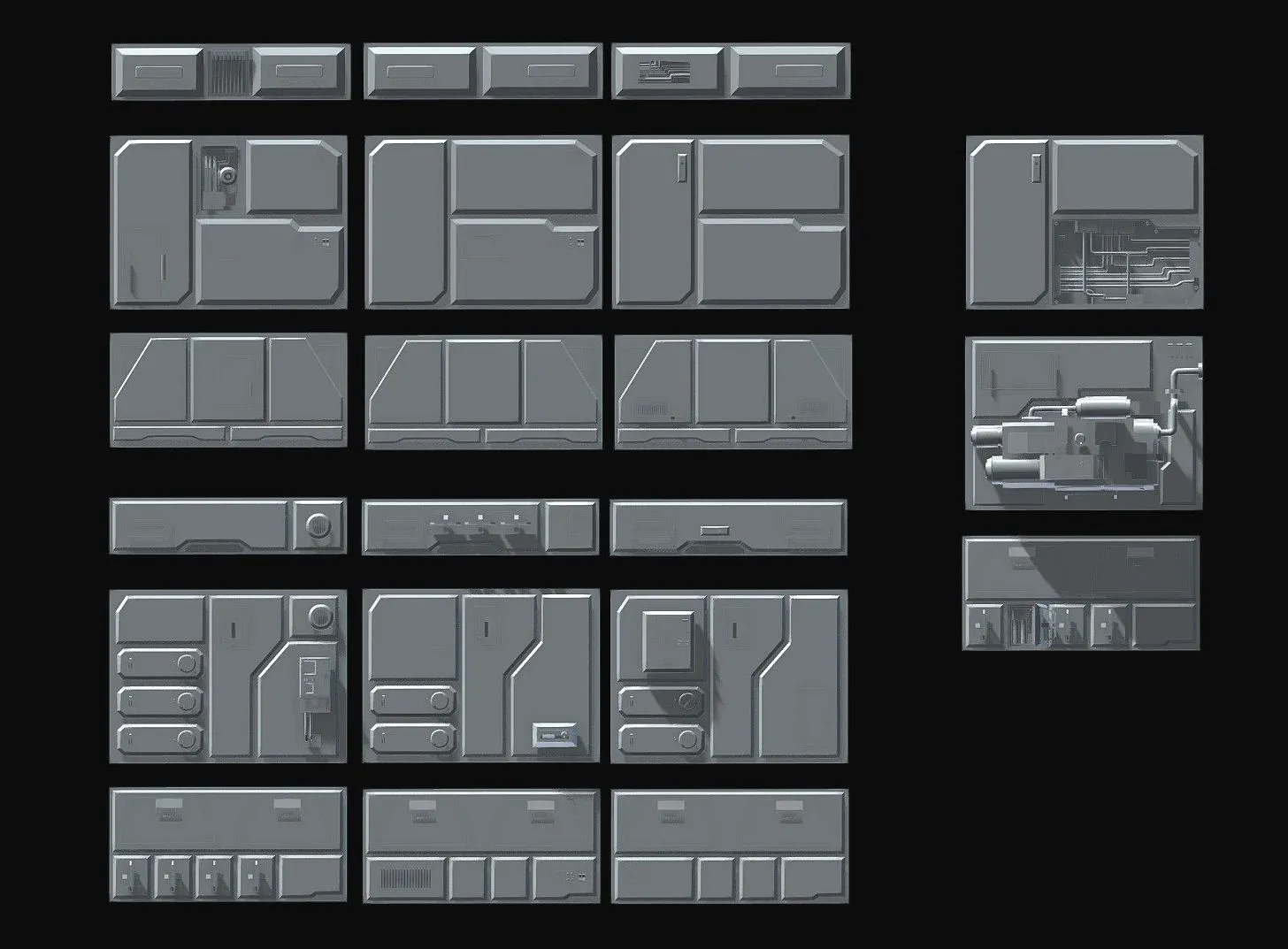 PBR Game 3D Models – Sci Fi Wall Panels 21 Parts Vol 1