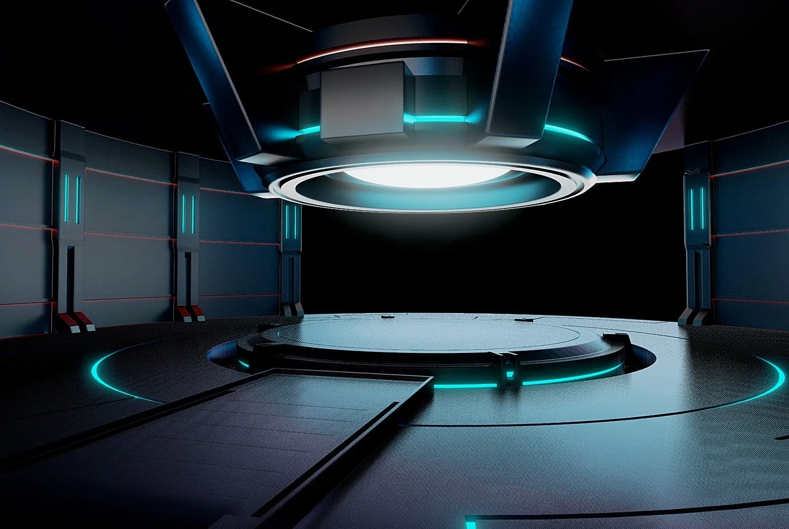 PBR Game 3D Models – Scifi Platform Stage Scene Baked
