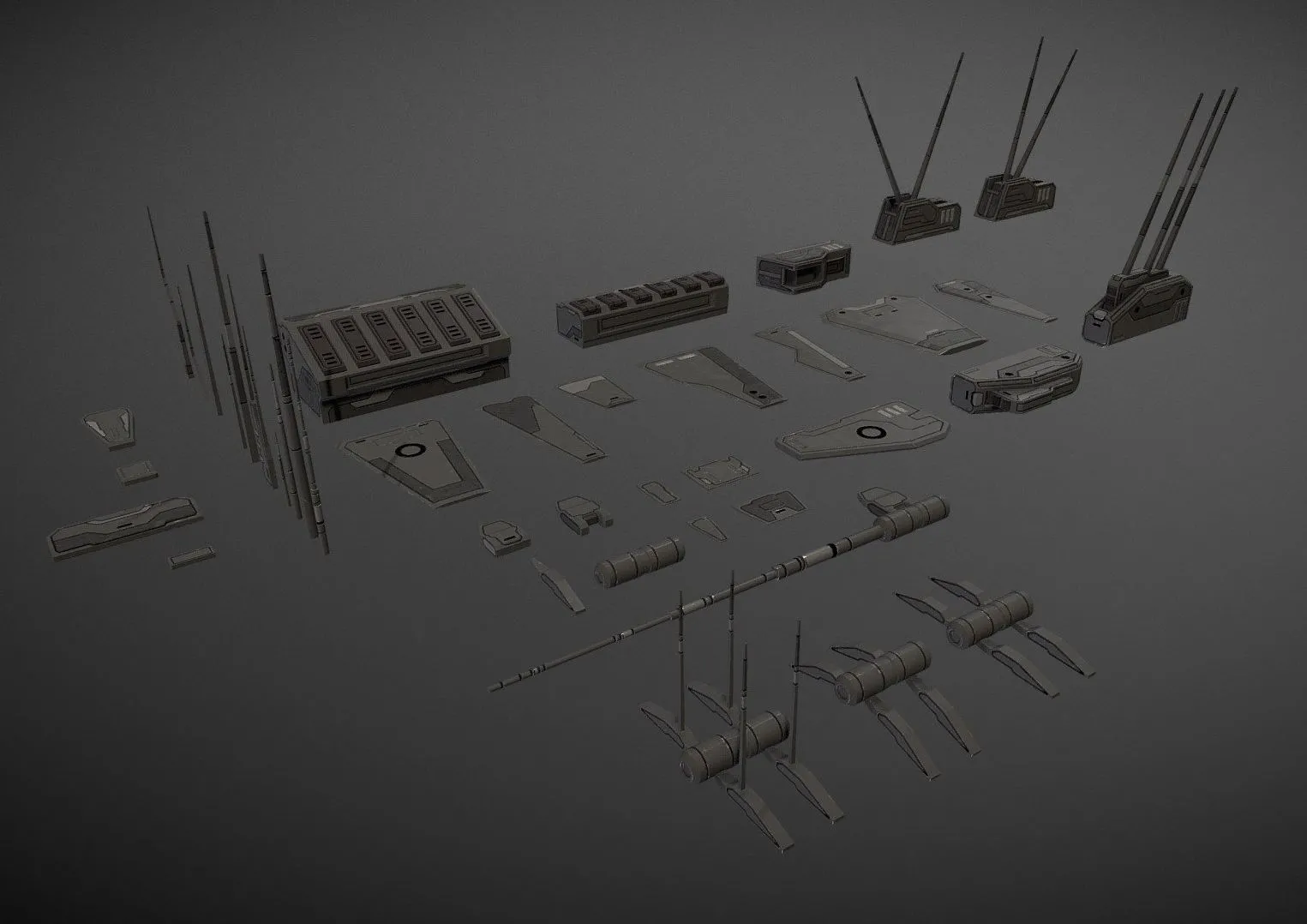 PBR Game 3D Models – Scifi Spaceship Addon Spikes Fins