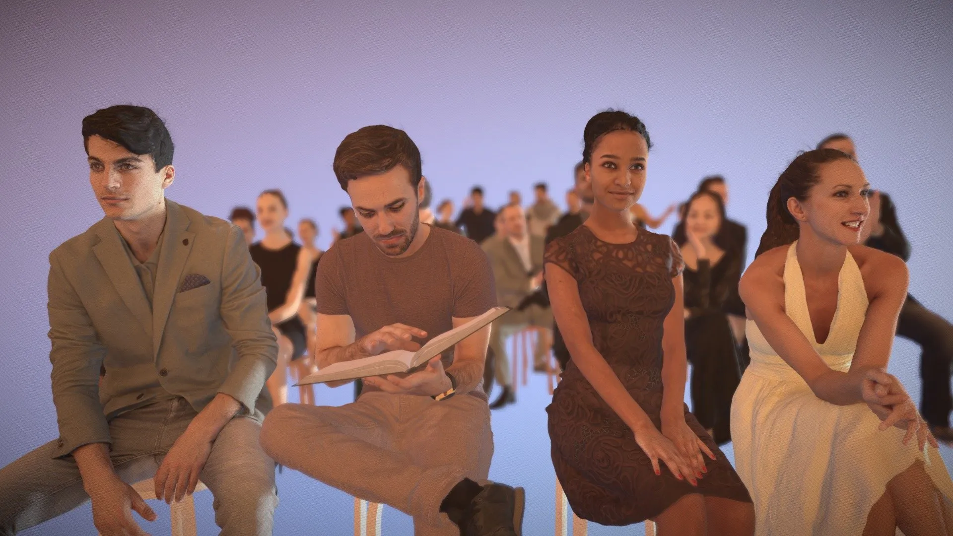 PBR Game 3D Models – Sitting People Mix Man Woman Elegant Casual