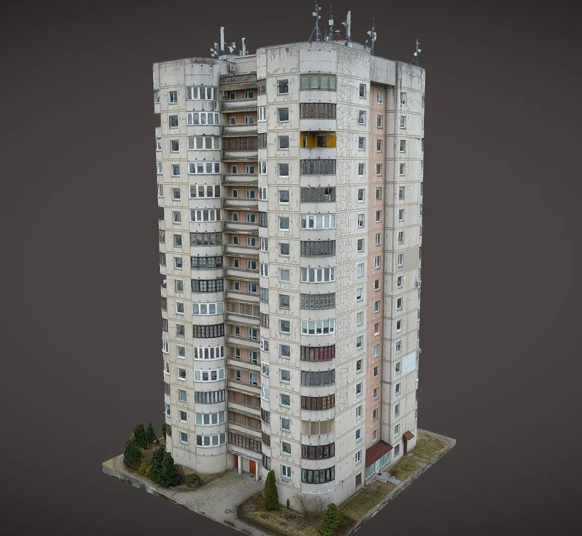 PBR Game 3D Models – Soviet Era 16 Floor Apartment Building Vilnius