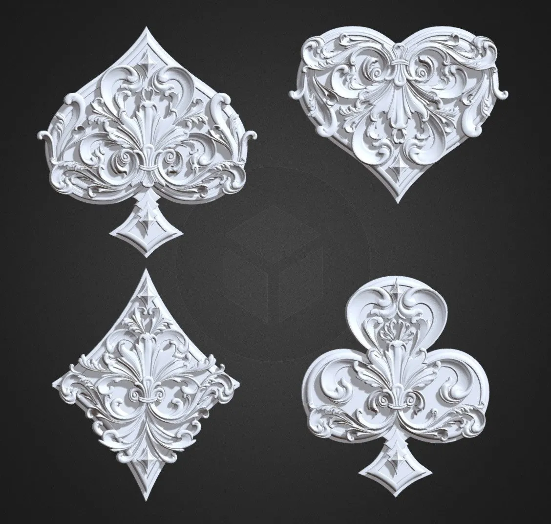 PBR Game 3D Models – Spades Clubs Hearts Diamonds