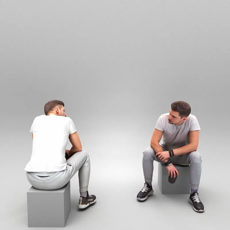 PBR Game 3D Models – Sporty man sitting and holding water bottle 427