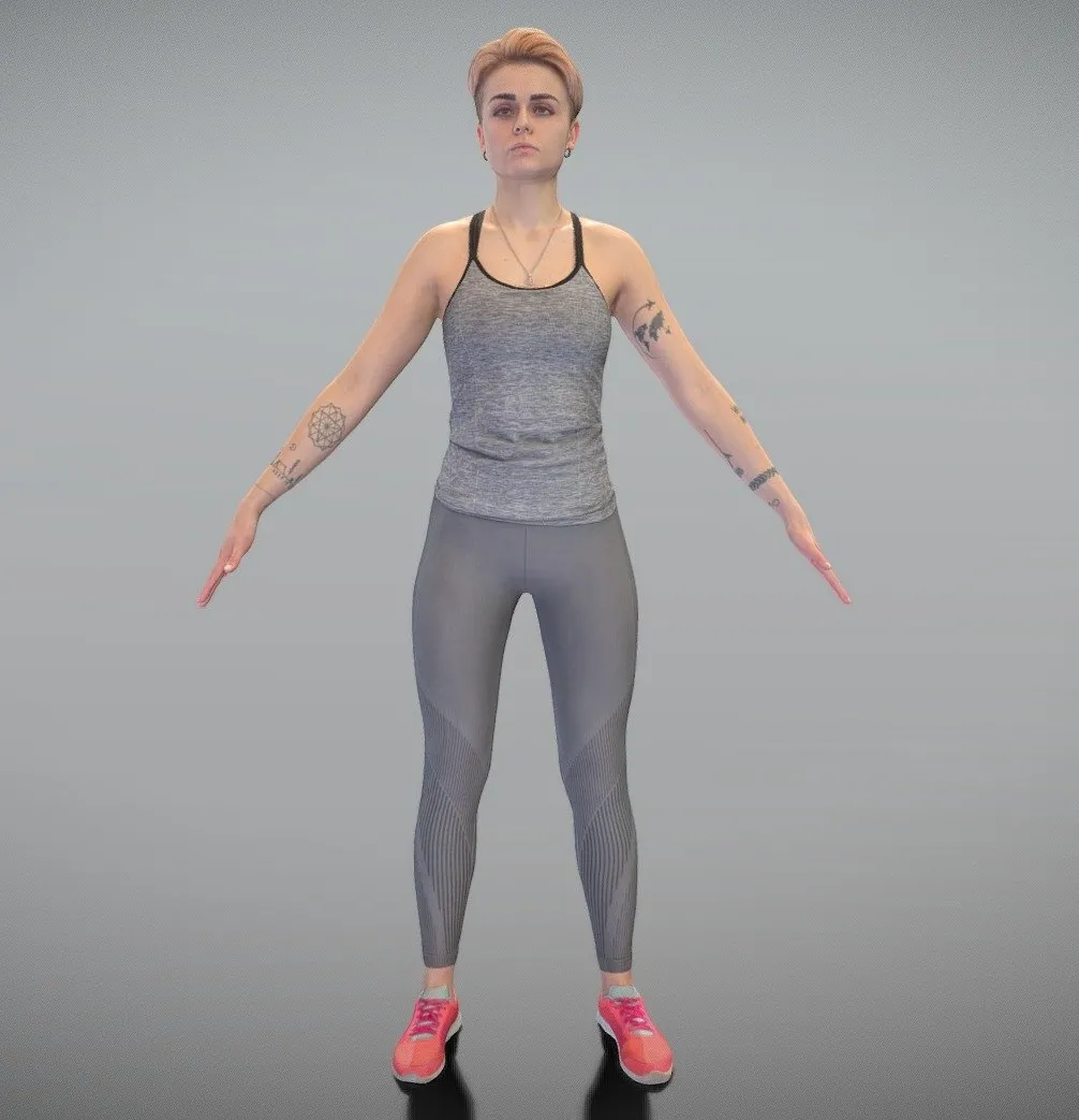 PBR Game 3D Models – Sporty Woman In Grey Outfit In A Pose 412