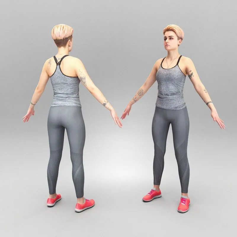 PBR Game 3D Models – Sporty woman in grey outfit ready for animation 412