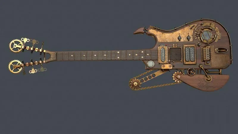PBR Game 3D Models – Steampunk guitar