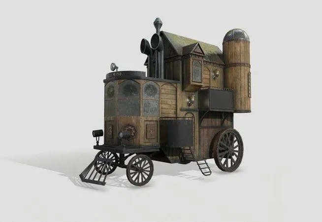 PBR Game 3D Models – Steampunk house on wheels