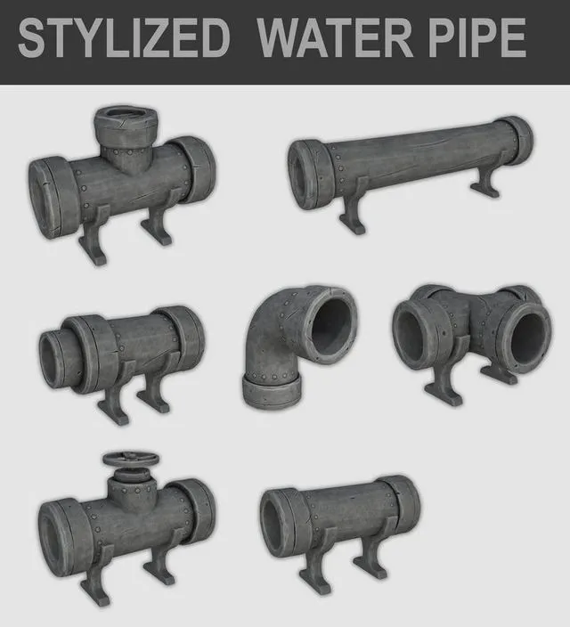 PBR Game 3D Models – Stylized Cartoon Water Pipe