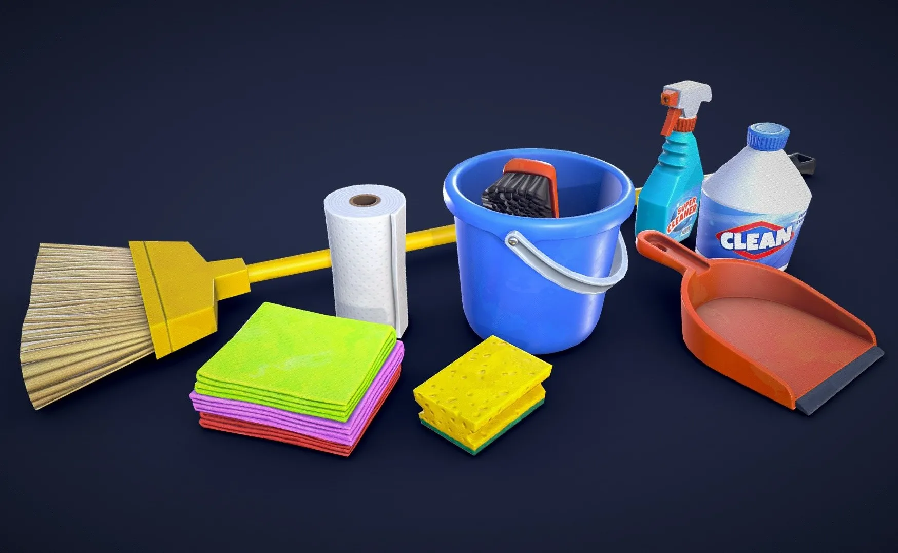 PBR Game 3D Models – Stylized Cleaning Supplies Low Poly