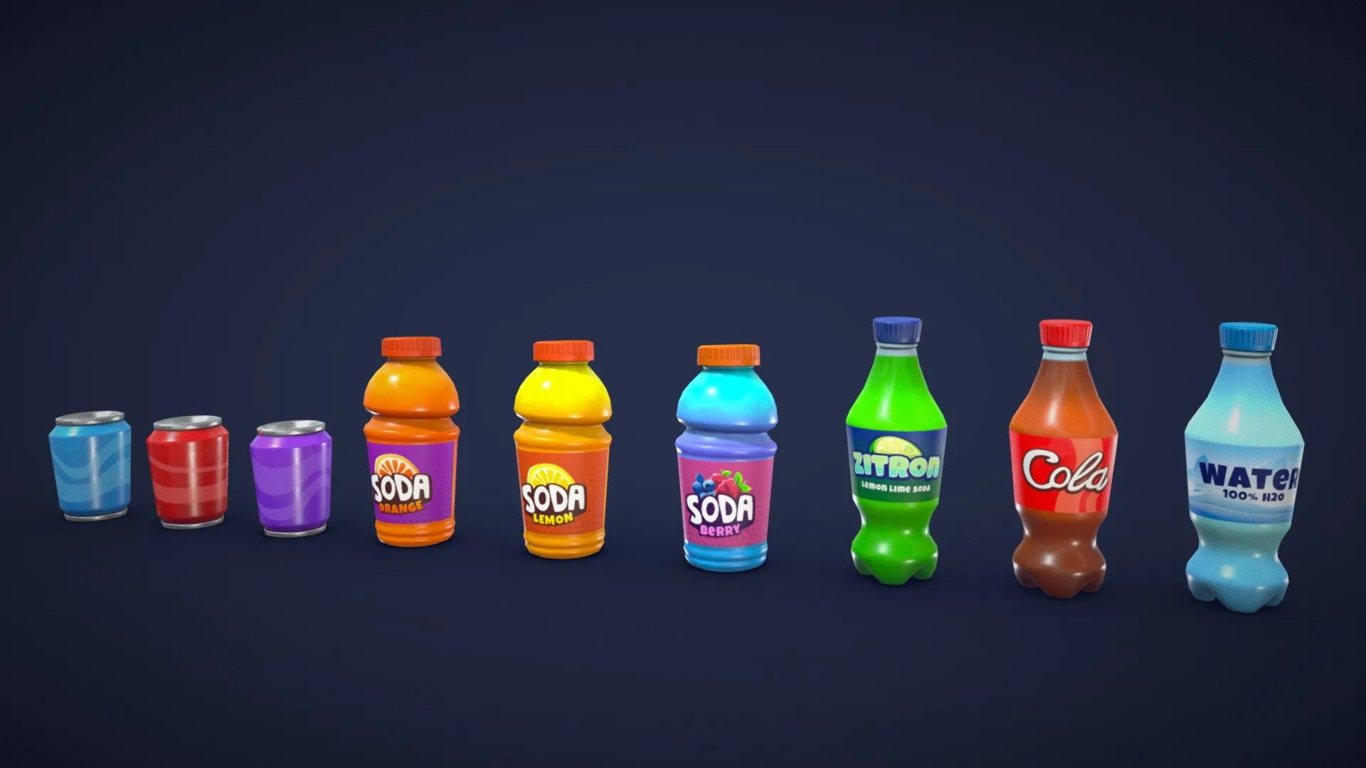 PBR Game 3D Models – Stylized Soft Drinks Soda Low Poly