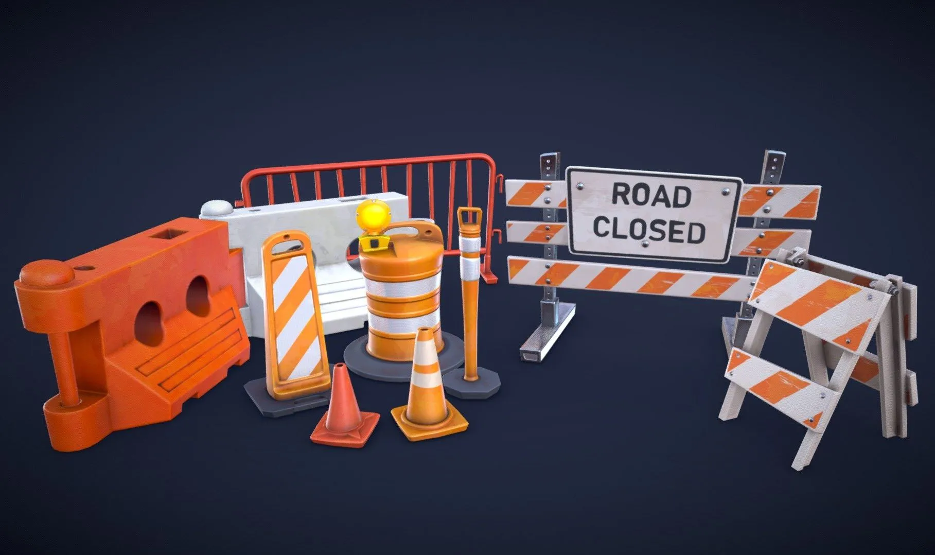 PBR Game 3D Models – Stylized Traffic Props And Barricades Low Poly