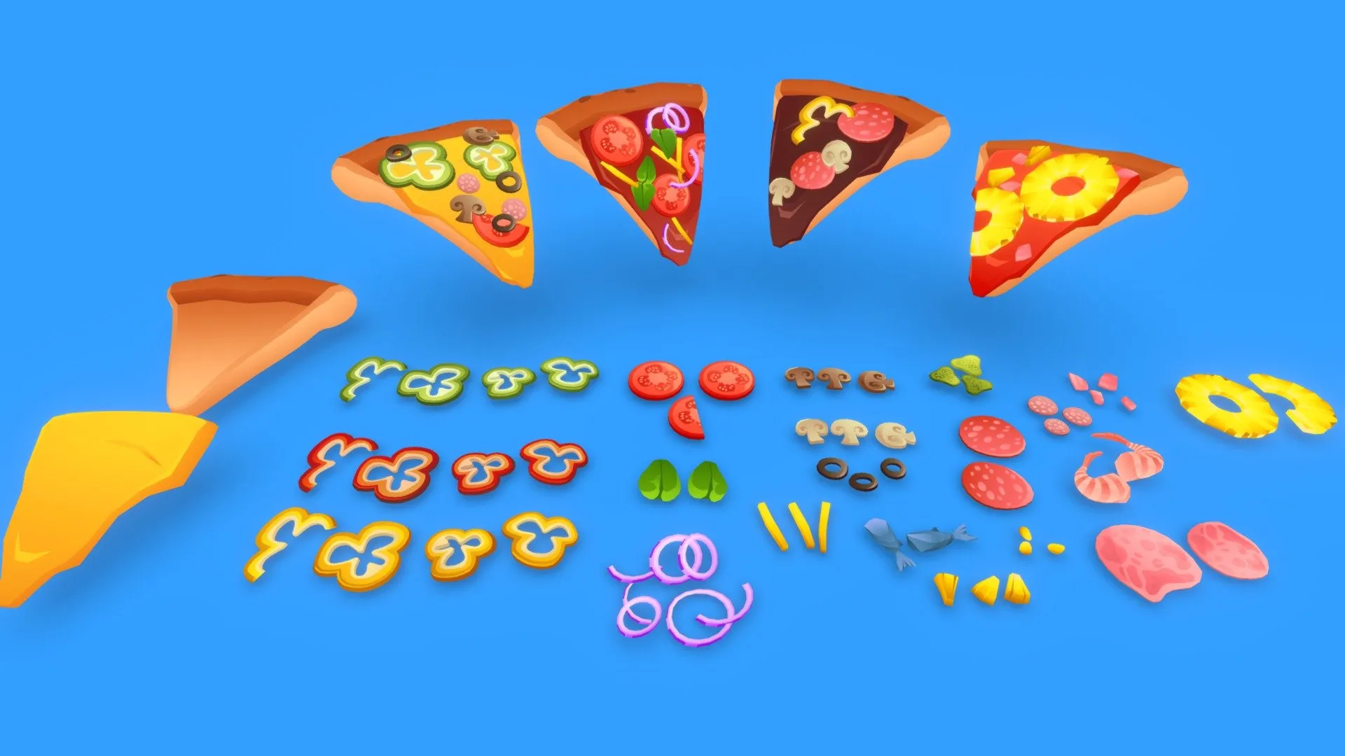 PBR Game 3D Models – Stylized Unlit Pizza Pack