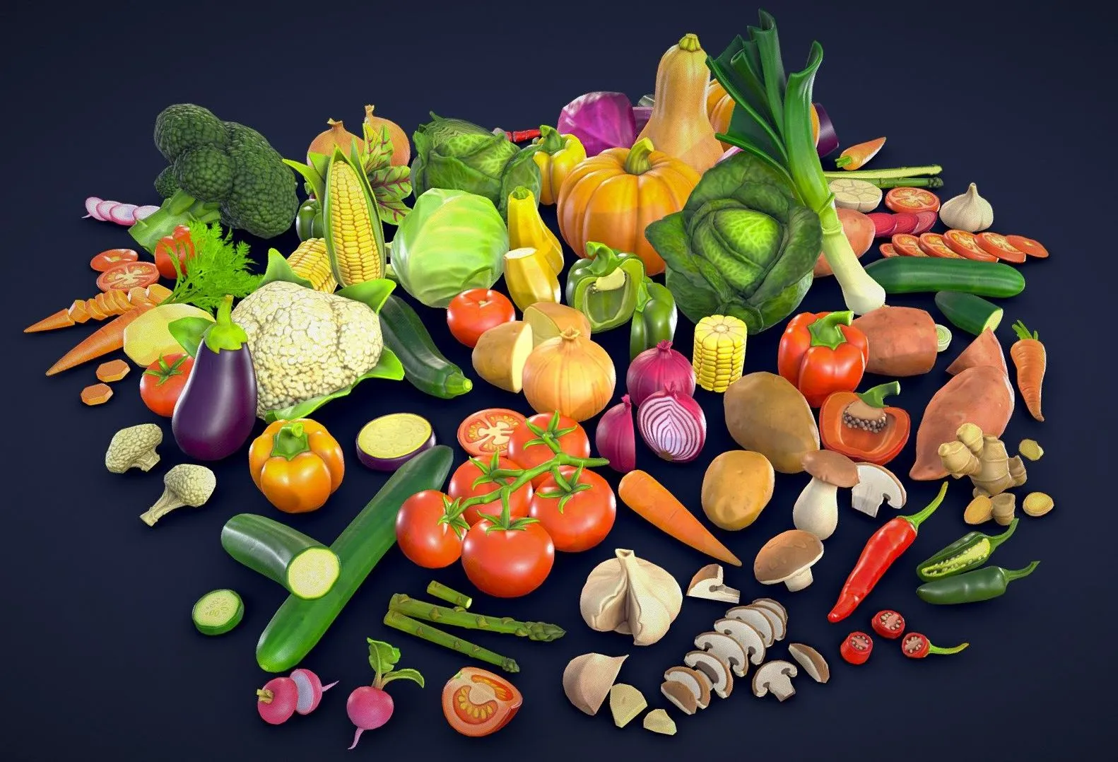 PBR Game 3D Models – Stylized Vegetables Collection Low Poly