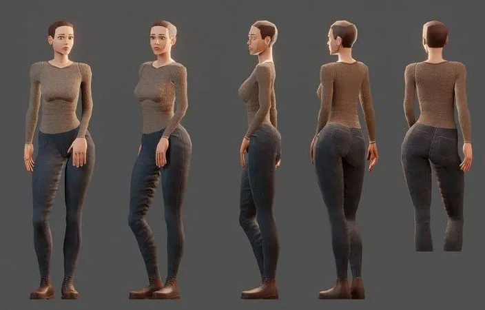 PBR Game 3D Models – StylizedWoman1 woman wearing jeans and shirt
