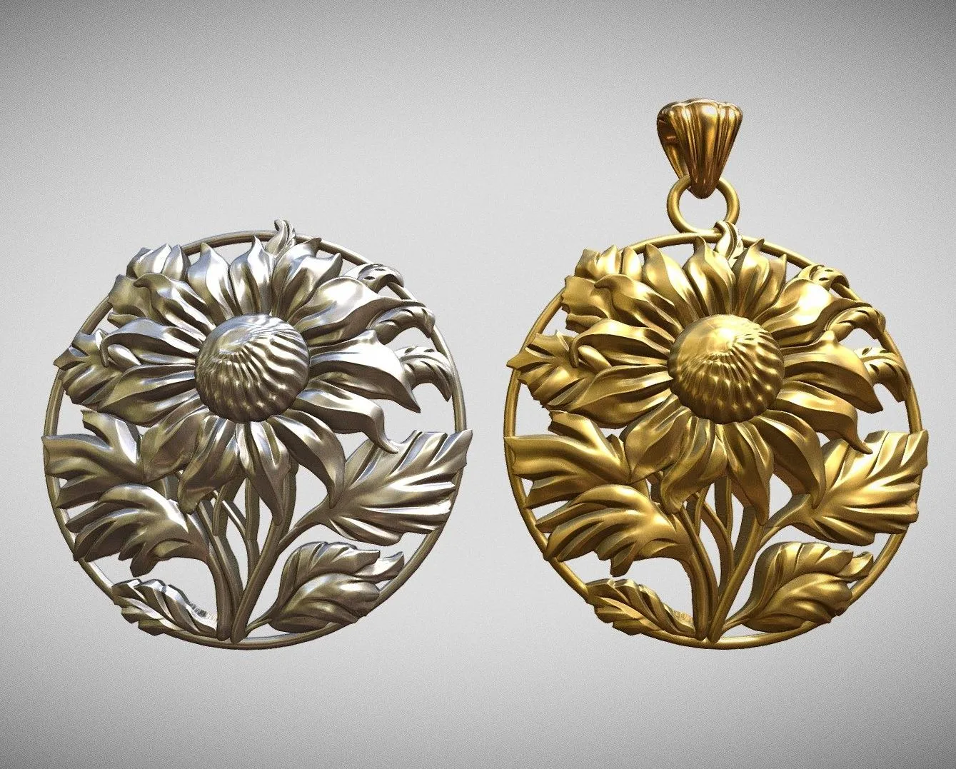 PBR Game 3D Models – Sunflower Pendant For Casting