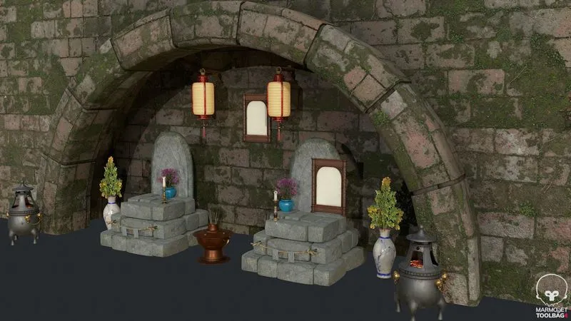 PBR Game 3D Models – Tomb – Altar – Cemetery Scene