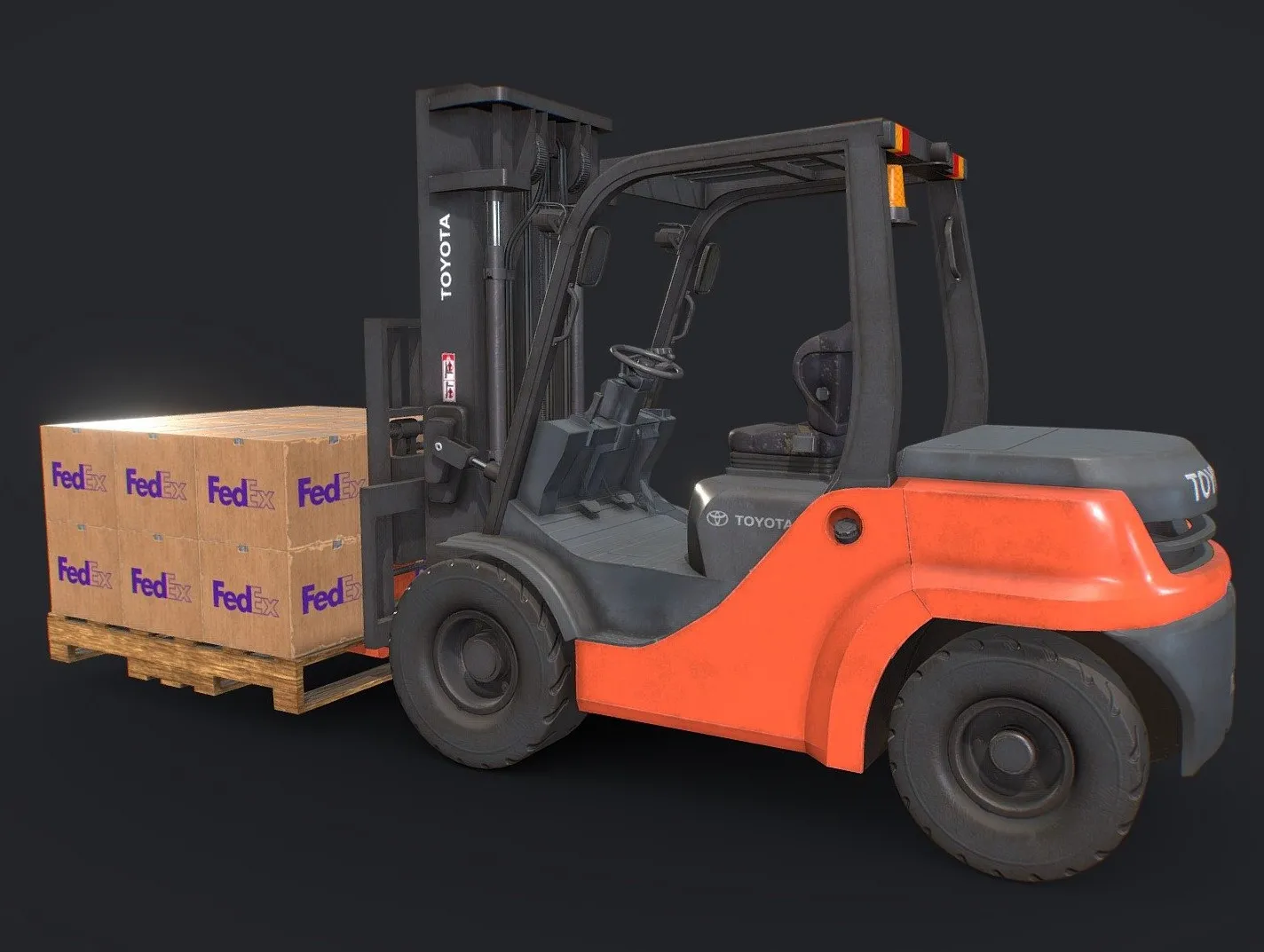 PBR Game 3D Models – Toyota Pneumatic Tire Forklift With Boxes