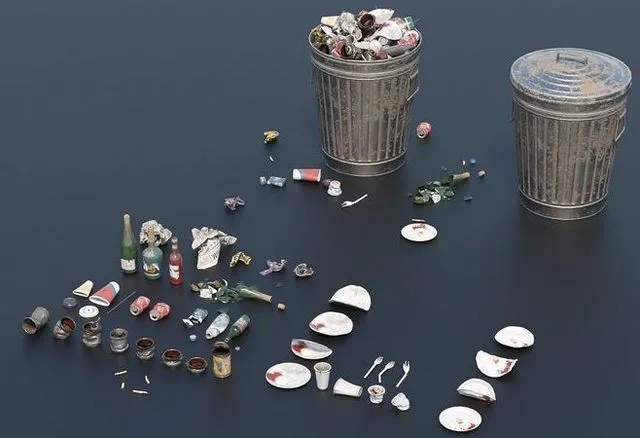 PBR Game 3D Models – Trash Set 2 pile of cans in can