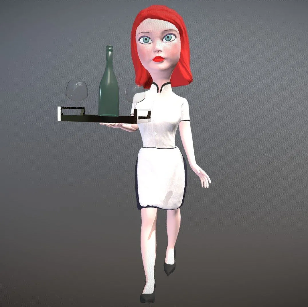 PBR Game 3D Models – Waitress Stylized Low Poly Rigged Game Ready