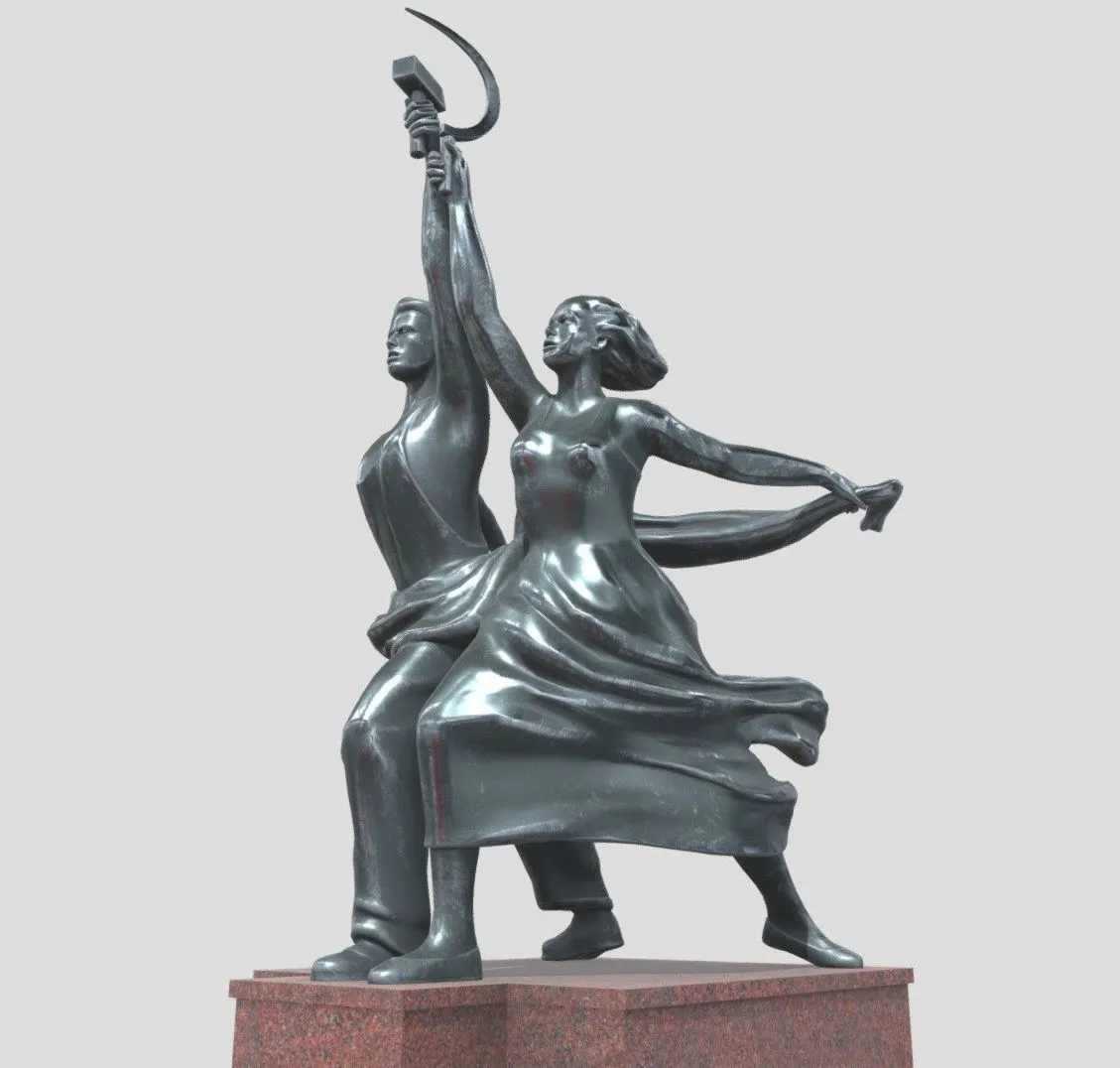 PBR Game 3D Models – Worker And Kolhoz Woman Monument