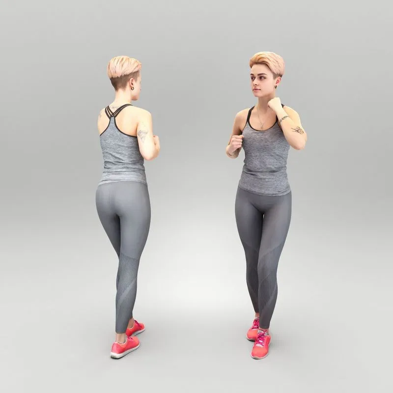 PBR Game 3D Models – Young woman with tattoo in gray sportswear 437