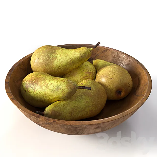 pears  in a wooden bowl 3DSMax File
