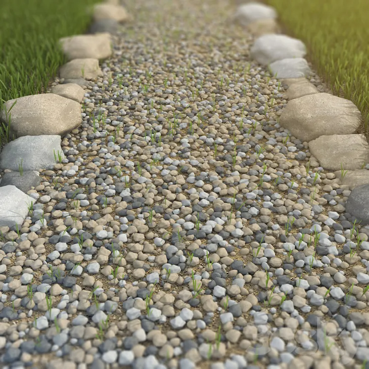 Pebbles with blades of grass 3DS Max