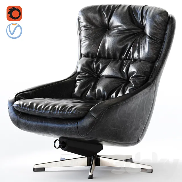 PEEM Finland_Black Leather Swivel Chair 3ds Max