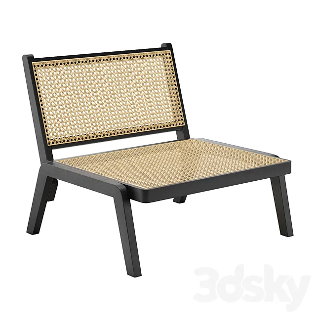 Pembroke Solid Wood Rattan Low Lounge Chair Walnut 3ds Max
