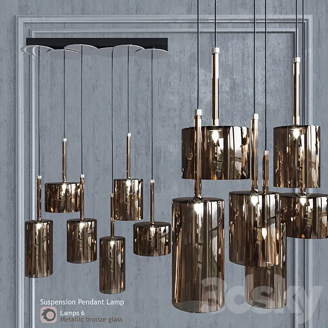Pendant lamp AXO Light Spillray SP lamps 6 glass metallic bronze 3ds Max