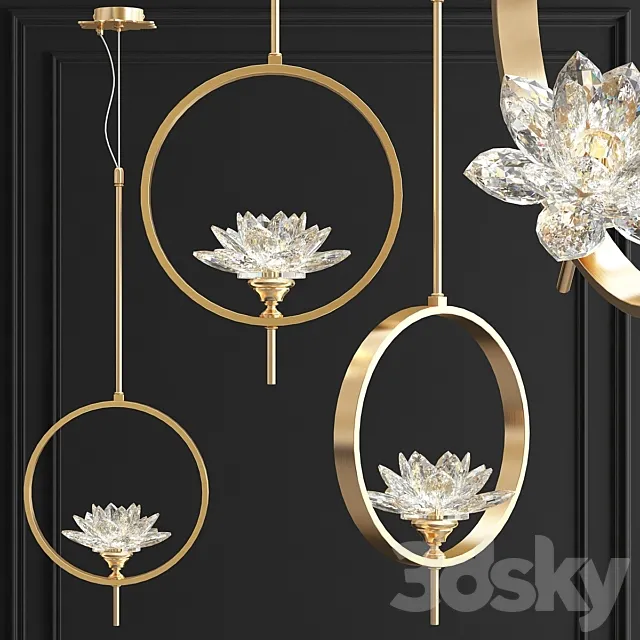 Pendant lamp Crystal Lotus Flower Lotus flower Clear Glass pendant lamp B 3ds Max