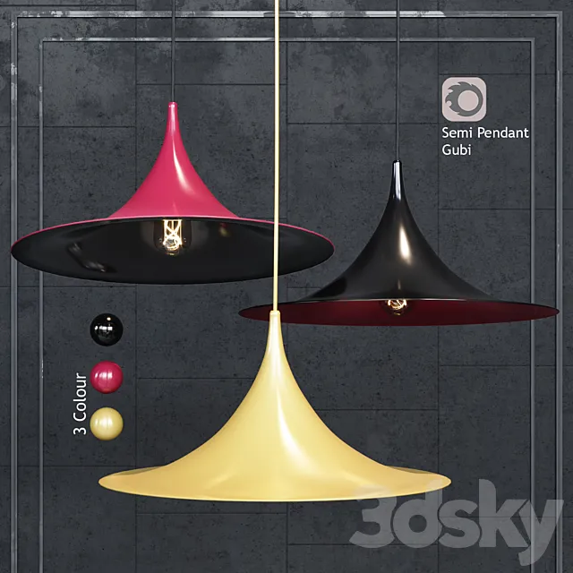 Pendant Lamp Semi Pendant By Bonderup & Thorup for Gubi Black _ Red _ Yellow 3ds Max