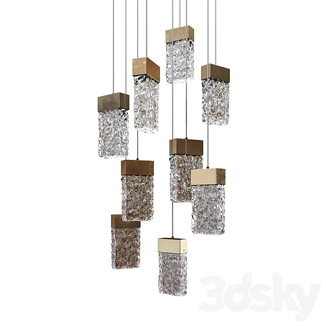Pendant lamp with rectangular shades made of embossed glass Lampatron ARIMO 3ds Max